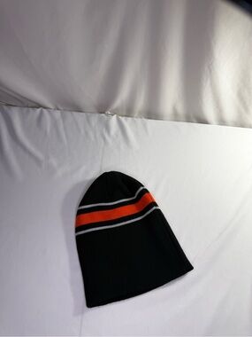 Hurley Black Beanie‎ with Orange and Gray Stripes